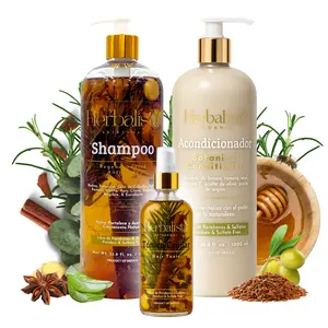 Herbalista Viral 3 Piece Herbal Hair Care Bundle – Shampoo + Conditioner 1000ml (33.8 fl oz) Each  + Hair Tonic 250ml – With Real Botanicals – Paquete de 3 Piezas Shampoo + Acondicionador + Tonico Capilar – 100% Natural & Handcrafted