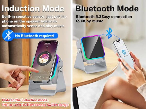 [SummerWins] 5-in-1 Wireless Induction Audio & Bluetooth Speaker with Phone Holder, 3500mAh Rechargeable Emergency Power Bank, 8 RGB Ambient Light, 360° Adjustable Mobile Tablet Stand– Gifts for Friends, Family