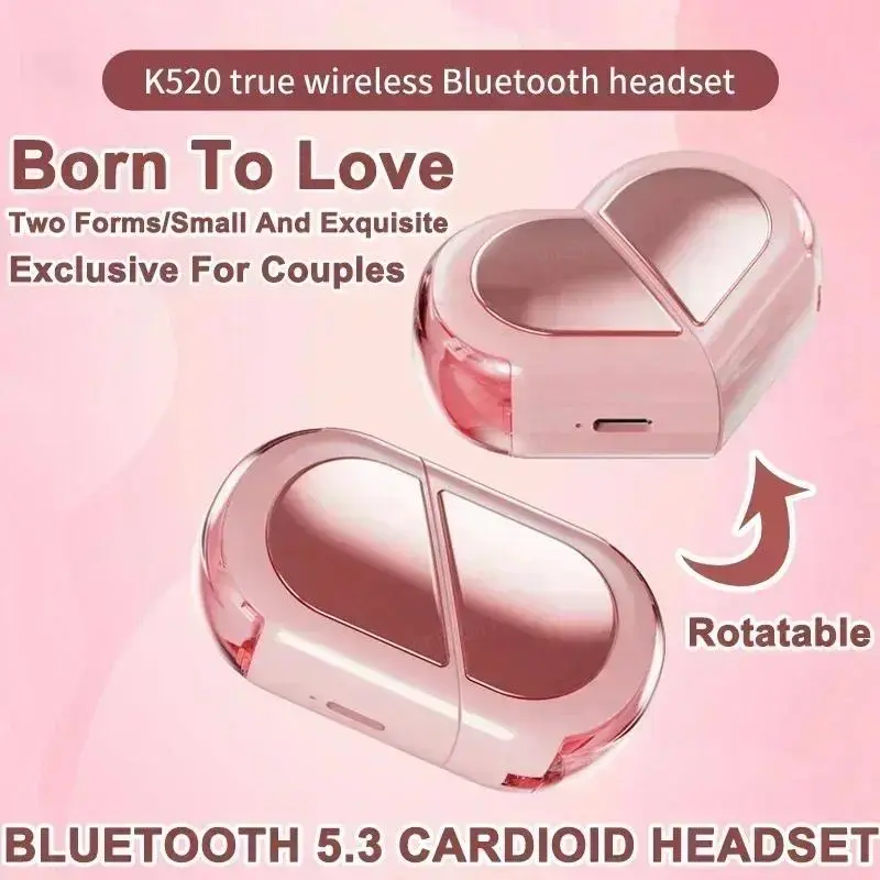 comfy earphones Wireless Earbuds Stereo  Rotatable Love Heart Shaped Charging Case Low Latency Headphones for Phone Tablet