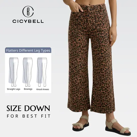 Cicy Bell Womens Cropped Striped Jeans Casual High Waisted Stretchy Polka Dots Straight Leg Denim Pants with Pockets