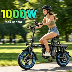 E14 Compact Folding Electric Bike 1000W, Up to 45 Miles Long Range | 14" Tubeless Tires, Dual Disc Brakes | UL Certified Battery, 12-Month Warranty, Perfect for Urban Commuting