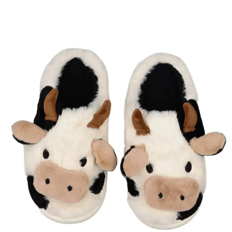 Black Friday Cute Cartoon Cow Slippers for Women & Girls Casual Push-On Lined Shoes Comfortable Indoor Home Footwear
