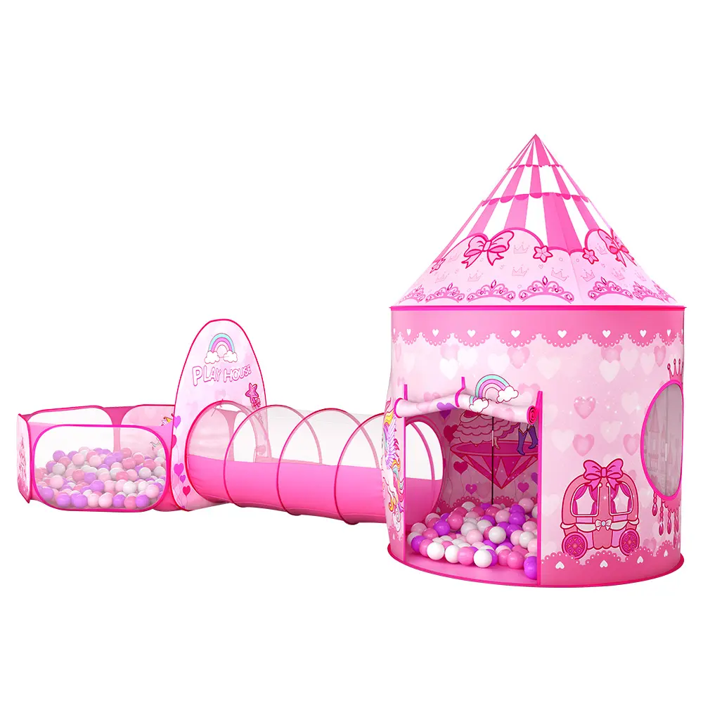 JungleDove Princess Unicorn Castle Outdoor Play Set - Kids Playhouse with Tunnel, Ball Pit, for Kids Outdoor Play, Ideal Gift (Balls Not Included), Outdoor Play Sets