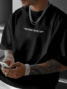 Men's Letter Print Round Neck Tee, Regular Fit Casual Short Sleeve Crew Neck T-Shirt for Summer, Fashion Men's Casual Sporty Top for Daily Wear
