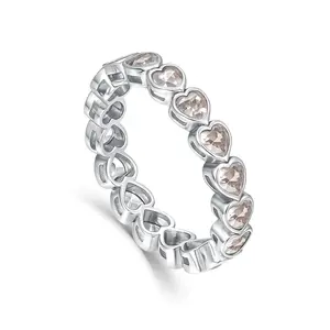 【#204】RTT Fashion 925 Sterling Silver Heart-Shaped Zircon Eternity Ring – Romantic Full Band for Women, Fashion Wedding or Promise Ring size 6