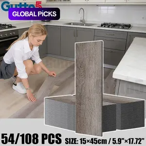 54/108 Pieces Retro Wood Grain Peel and Stick Floor Tiles, Waterproof and Durable Vinyl Flooring for Kitchen Living Room Bathroom Office, Easy DIY Installation and Home Renovation, Self Adhesive Tiles-Gutto5