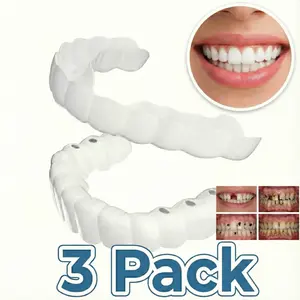 【3 PACK】Instant SnapOn Veneers Teeth Whitening Smile Cover Ceramic Temporary Comfortable Fit Reusable Moldable Confident Shine Party Essential for Men Women Photo Ready Upper Teeth Accessory Oral Stain Remover Oral Care Strips