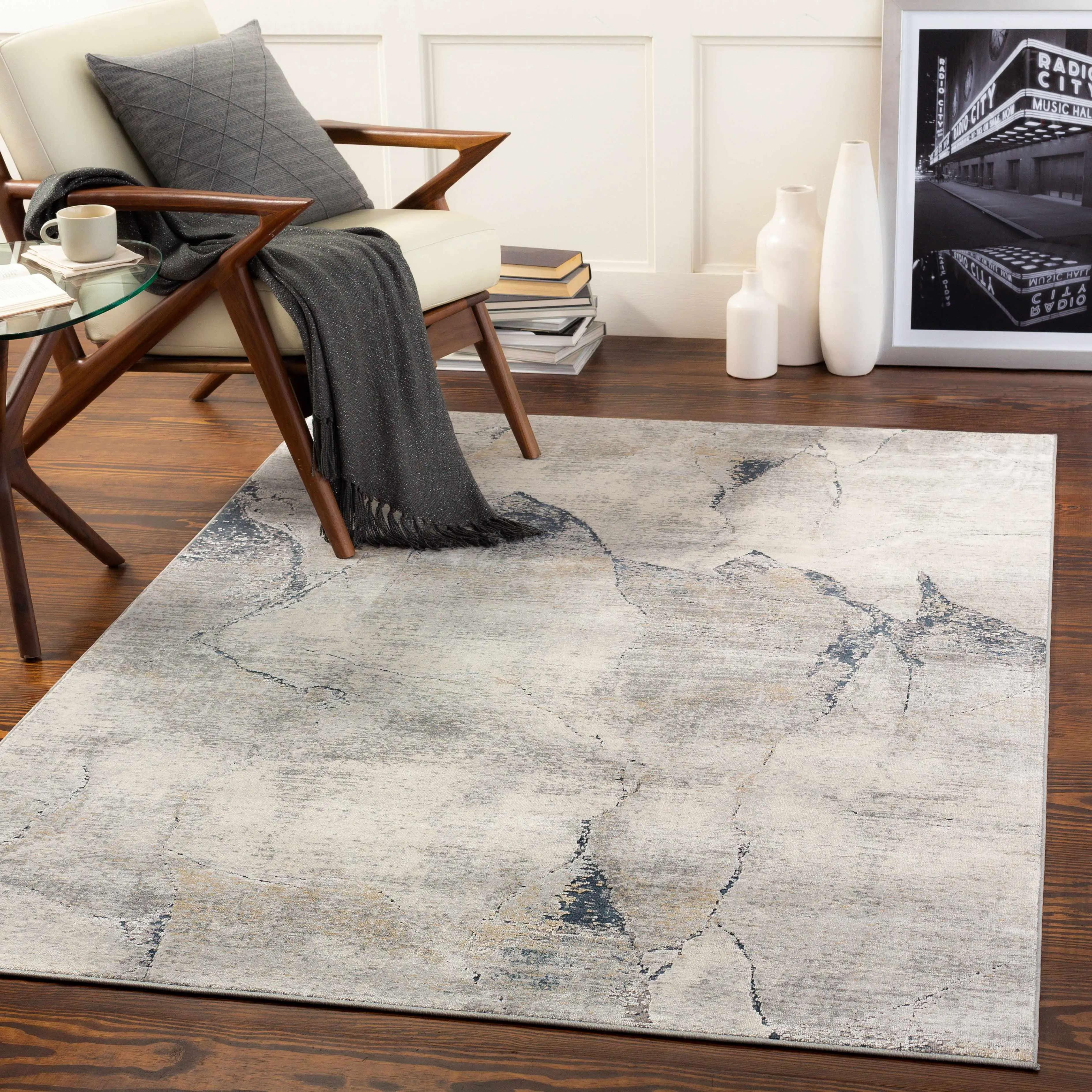 Gasquet Gray Marble Textured Luxe Cozy Area Rug - Rectangle Decorative Rug for Home Indoor Living Spaces with Luxe Look, Textured Rug Mat