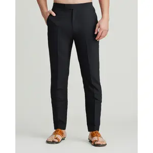 Neil Kurta Pants - Black Poplin Cotton, Tapered Fit, Elastic Waistband, Button Closure, Hand Pockets, Lightweight & Comfortable, Perfect for HoliMENS Kurtas & Sherwanis