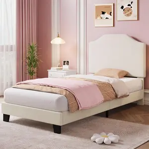 【GARVEE】Twin Size Corduroy Upholstered Platform Bed Frame with Adjustable Headboard, Velvet Finish, Strong Wooden Slats Support, No Box Spring Needed, Noise-Free, Easy Assembly, Mattress Foundation