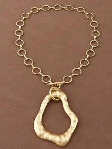 1pc Boho Fashionable Matte Gold Color Hollow Open Irregular Large Pendant Chunky Chain Statement Necklace Suitable For Women's Daily Wear 18"+2" Extend Chain