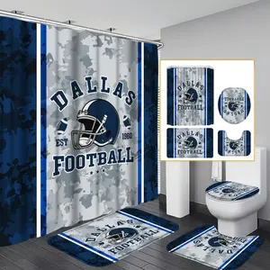 4pcs/1pc Dallas Football Shower Curtain, High Quality Bath Drape Set with Non-Slip Rugs, Toilet U-Shape Mat, Toilet Seat Cover, Football Dallas City Helmet-Sports Bathroom Decor Set with Accessories