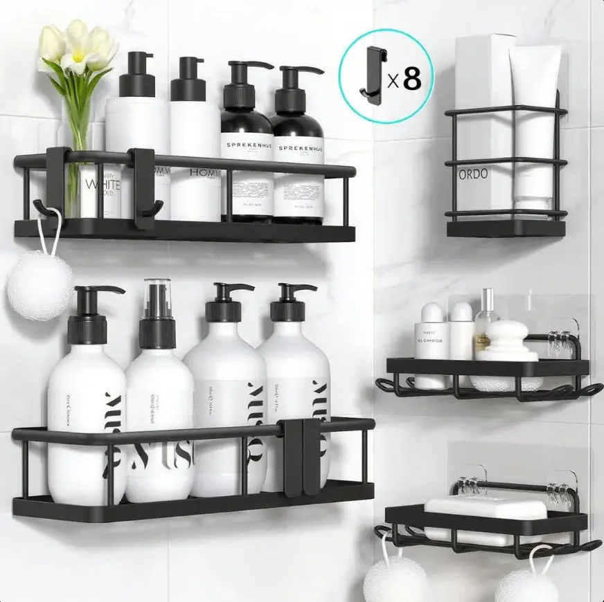 5/3 Pack Straight Shower Caddy,Bathroom Accessories Storage Rack,Rust Proof Stainless Steel,No Drill Storage Organizer for Home,Large Capacity Bathroo