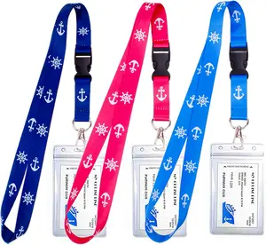 3 Pack  Lanyards with Detachable Buckle & ID Badge Holder for Cruise Ships Key Cards, Cruise Essentials &  Have Accessories (Light Blue + Dark Blue + Red)