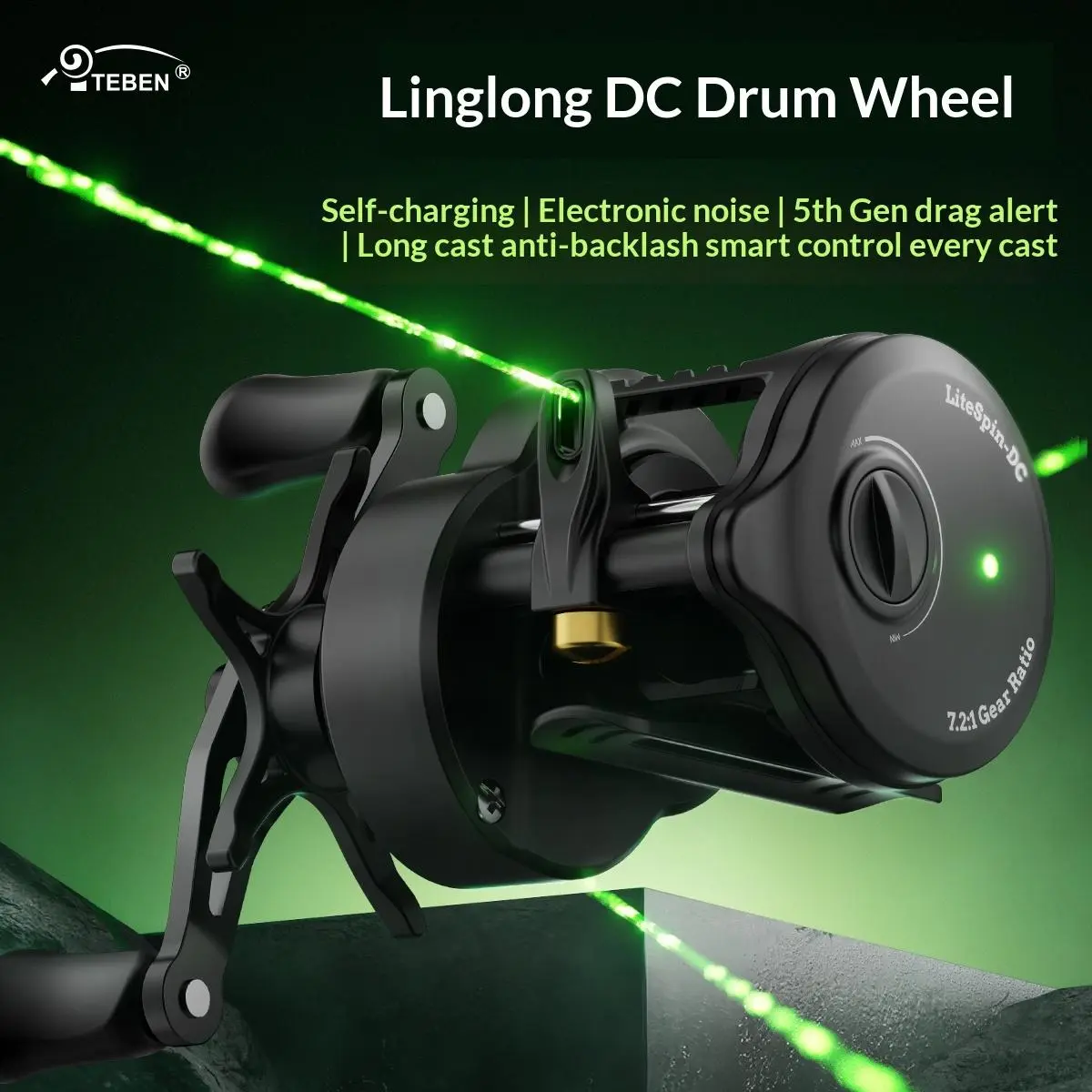 TEBEN LiteSpin-DC SDC Smart Fishing Reel - High Gear Ratio 7.2:1, Electronic Anti-Bird’s Nest Brake, Self-Power, 3 Modes, 5+1 Bearings, 155g Lightweight, 1.8g Micro Bait Casting for Anglers, Fishing Reels Fishing Gear And Equipment