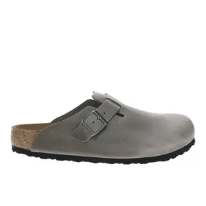 BIRKENSTOCK Mens Boston Soft Footbed Oiled Leather Clogs Casual - Grey
