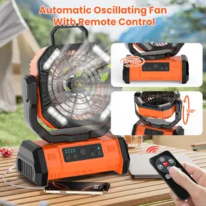 Rechargeable Portable Camping Fan with LED Light, 20000mAh,Remote Control, 4 Speed Quiet Oscillating Tent Fan, Hanging Hook, Power Bank for Outdoor Camping, Hiking, RV, Emergency