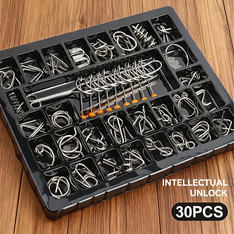 Metal Unlocking Set, 30 Pieces Classical Puzzle Toy, Brain Teaser Challenge, Enhances Logic & Focus, Fun for All Ages, Stress Relief, Metal Brain Teaser Puzzles