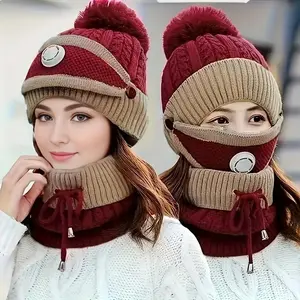 Women's 3PCS Winter Accessory Set - Thickened Fleece Beanie, Mask, Scarf, Ear Protection, Extra Warmth