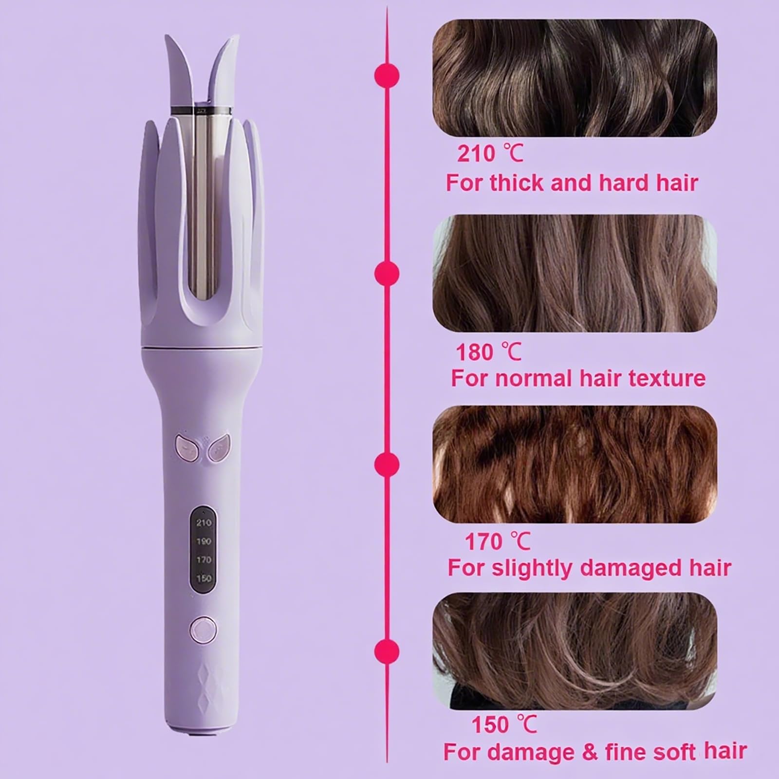 Ceramic Automatic Curler，Hair Curler Automatic Rotating Wand,Anti-Scald,Automatic Curling Iron with 4 Temperature，Automatic Shut-Off, Anti-Tangle Rotating Curling Wand for Hair Styling