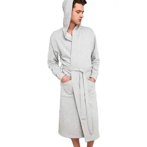 Men's Pure Cotton Bathrobe Lightweight Kimono and Hooded Spa Robes Soft SleepwearGift