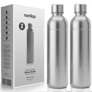 Premium 33 oz Stainless Steel Bottle Compatible with Aarke Carbonator 3, SodaStream Duo, No Expiry, Plastic-Free, 2x Steel