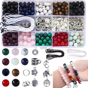 1pack Stone Jewelry Making Kit, Stone Beads With Creative Charms And String, For Bracelet And Necklace Jewelry Making handmade beads