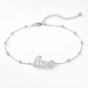 【TQA03】LOVE Anklet UCCIYO Silver Ankle Bracelets S925 Sterling Silver Moissanite For Women Men Hip Hop Jewelry Gift