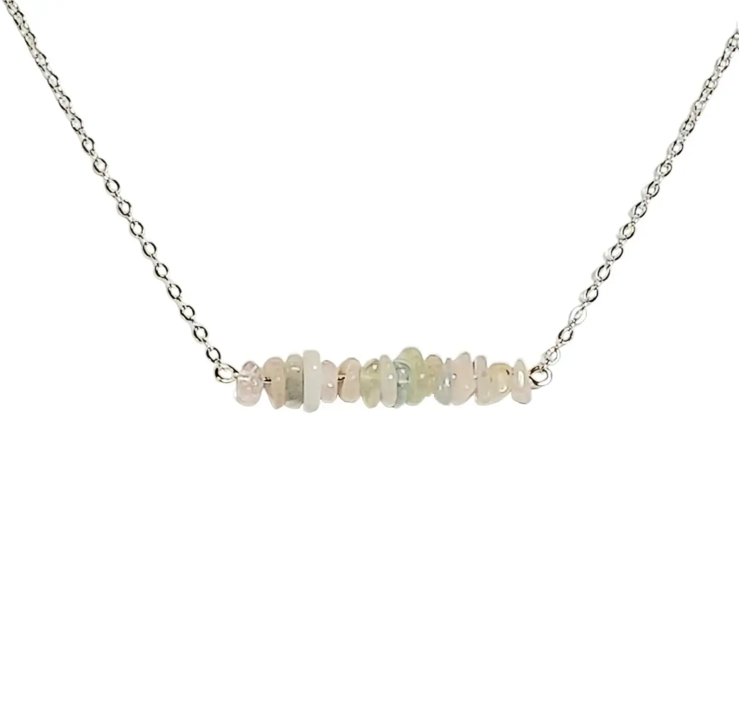 Morganite Chip Necklace, Bar Necklace, Layering Necklace