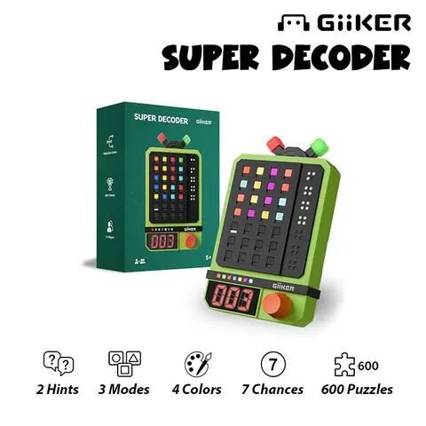 GiiKER Super Decoder Strategy Board Game - Compact Beginner-to-500 Advanced Levels Family Board Game, Screen-Free Brain Teaser, Portable Handheld Travel Toy, Stress Relief Unisex Gift for Ages 5+, Teen Boy Gift, Toys for Boys, Birthdays