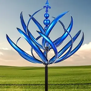 Dual Rotating Wrought Iron Windmill Garden Art, Garden Ornament, smooth 360° rotation, easy ground installation, ideal for courtyard, patio and lawn landscaping, outdoor decor for Christmas, Halloween and festivals