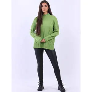 Cozy Funnel Neck Ladies Cable Knitted Ribbed Sweater