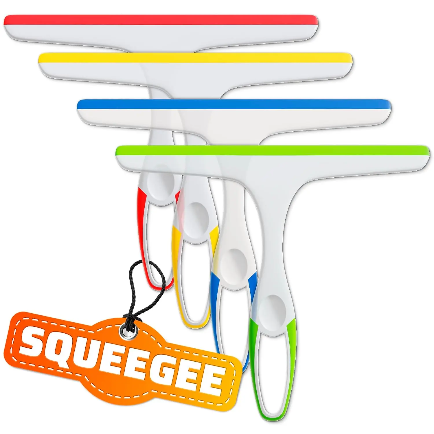 4 Pcs Hand Squeegee for Shower Glass, 9.45 in Silicone Blade | Small Squeegee for Window Cleaning; Streak-Free; Durable Plastic Grip; Hanging Hook; for Mirror, Tile & Glass Doors