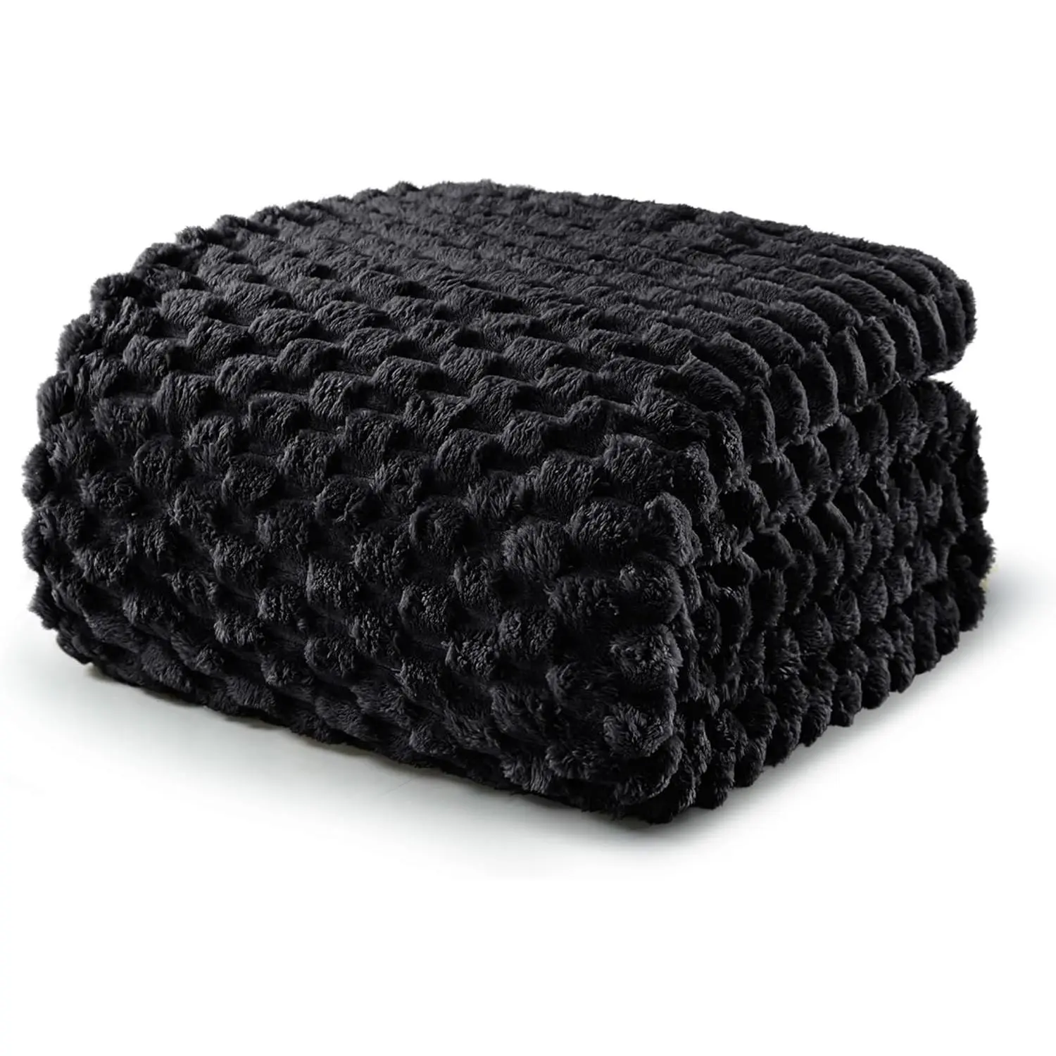 King Size 3D Cloud Motif Jacquard Flannel Fleece Blanket - 90x104 in, Soft, Stain Resistant, Durable, Lightweight, Modern, Machine Washable for Bed Use