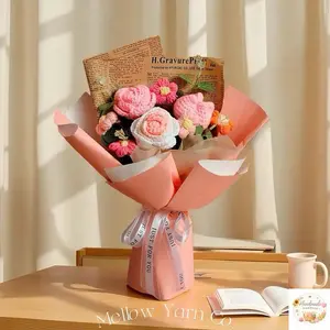 Handmade Crochet Rose Bouquet , Yarn - Knitted Fake Flower ,Gift for Christmas , Mother's Day , Valentine's Day , Wedding & Anniversaries