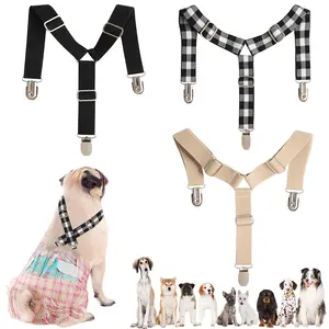 3Pcs Adjustable Dog Suspenders for Diapers Female Dog, OUOQUQ Suspenders for Small Medium Dog Dress & Male Dog Diapers  for Dogs Diaper Keeper Suspender(Plaid, White, Black)