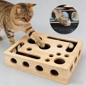 Pine Wood Cat Scratching Puzzle Box With Built In Nail File Durable Interactive Cat Toy Stress Free Nail Care For Cats Alternative To Clippers And Grinders With Feather Teaser Wand For Kittens Adult Cats And Senior Cats All Ages