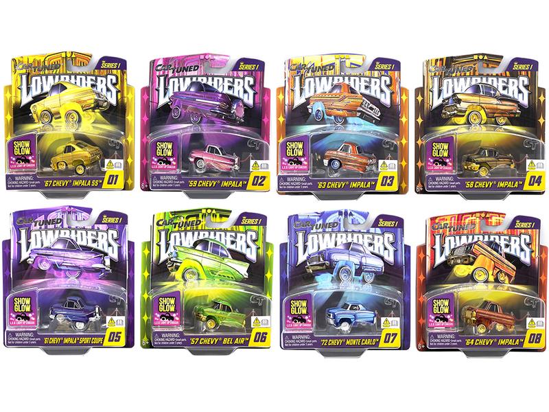 "Lowriders Show Glow" Series 1 Set of 8 Pieces die cast model cars by CarTuned