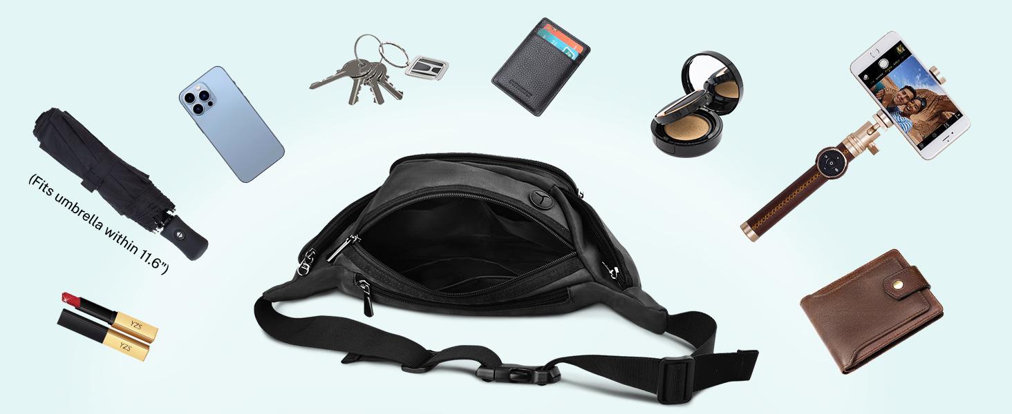 NOOLA Fanny Pack Waist Bag for Men Women, Lightweight Waist Pack with Water Bottle Holder, Adjustable Belt Bag with Multi-Pockets for Hiking, Dog Walking, Outdoor, Cycling, Running, Travel, Black