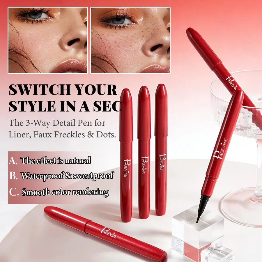 Dual-Function Freckle Pen & Eyeliner-Lipliner Marker, Lightweight Fine-Tip, Adjustable Press Force, Waterproof All-Day Wear, Suitable for Most Skin Tones, Sun-Kissed Daily Makeup Look
