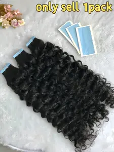 20pcs/pack Genuine Brazilian Human Hair Tape-In Extensions, Natural, Water Wave Texture, Easy Application