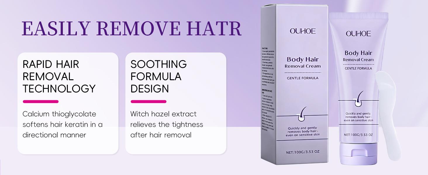 Hair Removal Cream for Women & Men, Plant-Based Gentle Depilatory Cream for Sensitive Skin, Fast-Acting Painless Hair Removal for Legs, Arms, Underarms, Bikini Line & Body, 2-in-1 Formula with Spatula, 3.53 fl oz