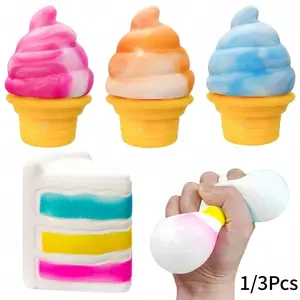 1-Pack or 3-Pack Squeezable Ice Cream Toys, Sensory Stress Relief Cone Cake Squeeze Toys, Fun Summer Birthday Party Gifts