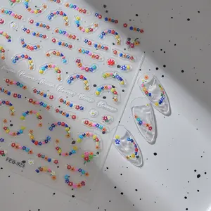 5D Daisy Flower Nail Stickers – INS Style Embossed Floral Nail Art | Iridescent Colorful Bloom Nail Decals | Cute Spring Summer Manicure