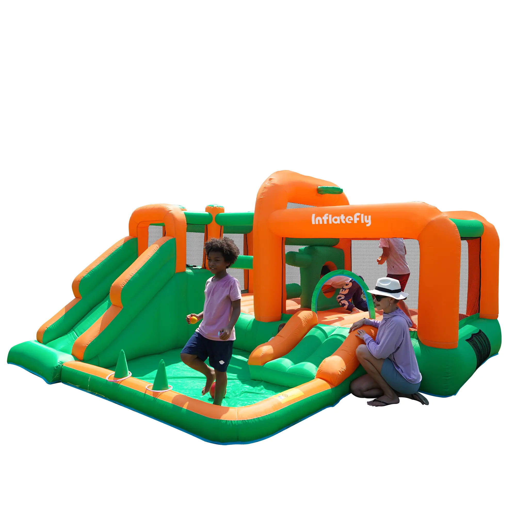 Bounce House Kids Jumping Castle with Dual Slides Inflatable Bouncer with Ball Pit,Air Blower,Basketball Rim for Wet and Dry