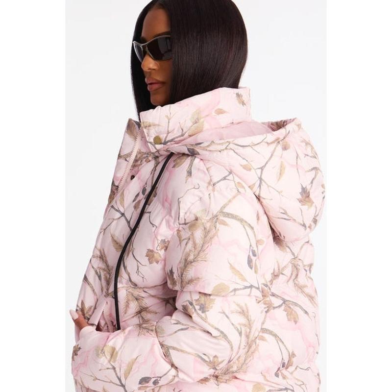 Ski Views Tree Camo Puffer Jacket - Pink/combo M