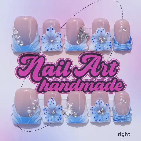 Delicatething Y2K Style Nail Set, Nail Art Products, Handmade Nails, Handmade Nail Art, Handmade Butterfly Design, Includes Jelly Glue, Crystal Stick, File, Perfect Gift for Women, Handmade Press Ons