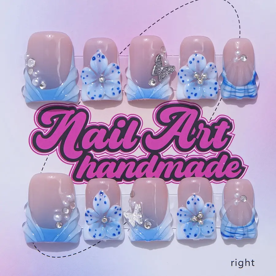 Delicatething Y2K Style Nail Set, Handmade Nails, Handmade Nail Art, Handmade Butterfly Design, Includes Jelly Glue, Crystal Stick, File, Perfect Gift for Women, Handmade Press Ons