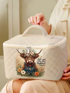 1 piece of Highland cow + Love Cow Girl 2D printed portable travel makeup, brush and accessory organizer, Makeup organizer pouch, large capacity travel wash and rinse supplies organizer bag, makeup bag, Cosmetic Pouch, Makeup Storage Organizer