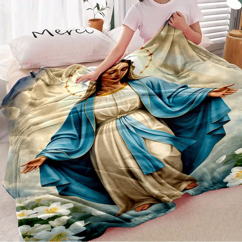 Virgin Mary Blanket Wrap Yourself in Divine Comfort Soft Funny Throw Blanket Cozy Lightweight Plush Portable Cover Blanket For Sofa,Warm Gift For Birthday,Christmas,Multiple Blanket Suitable for all four seasons cozy flannel blanket